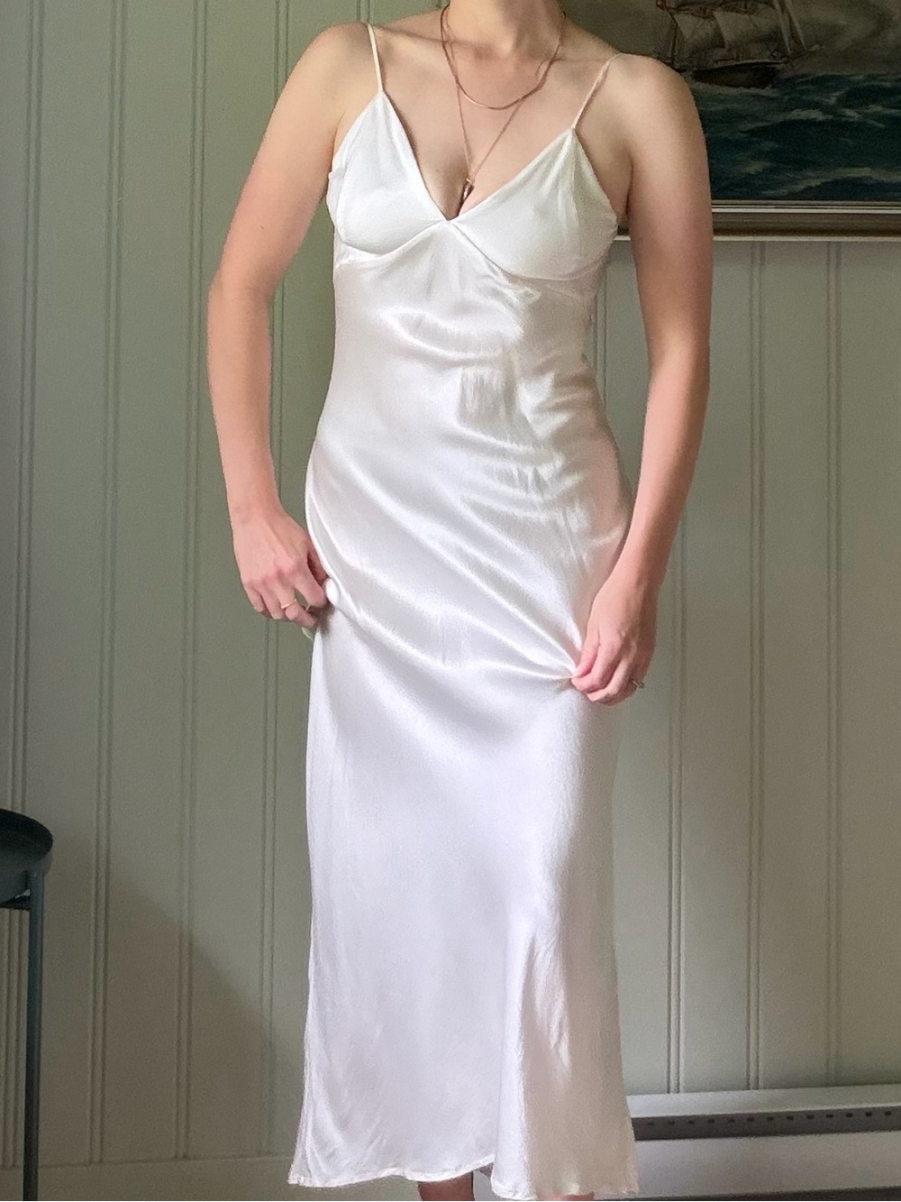 Park & Fifth Co. White Satin Slip Midi Dress – Size Medium